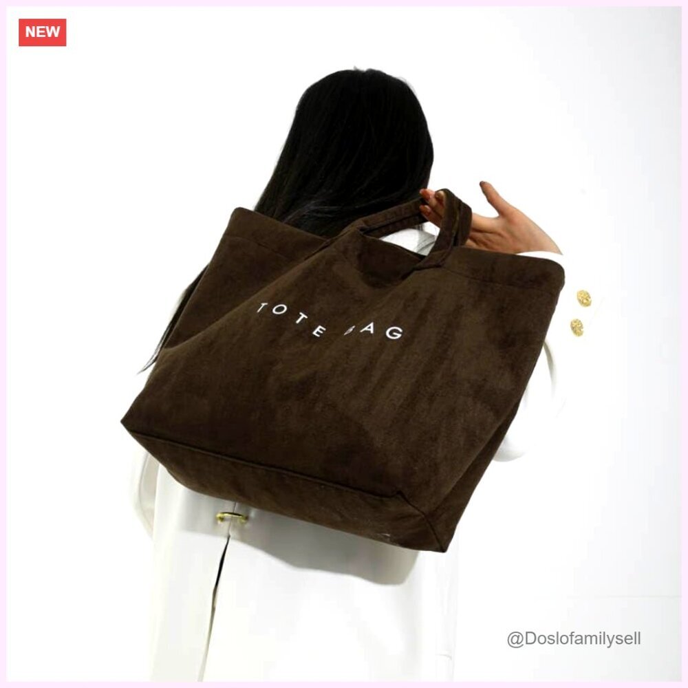 Large Suede Tote Bag for Work Travel Hobo Handbag Letter Print - Picture 3 of 6